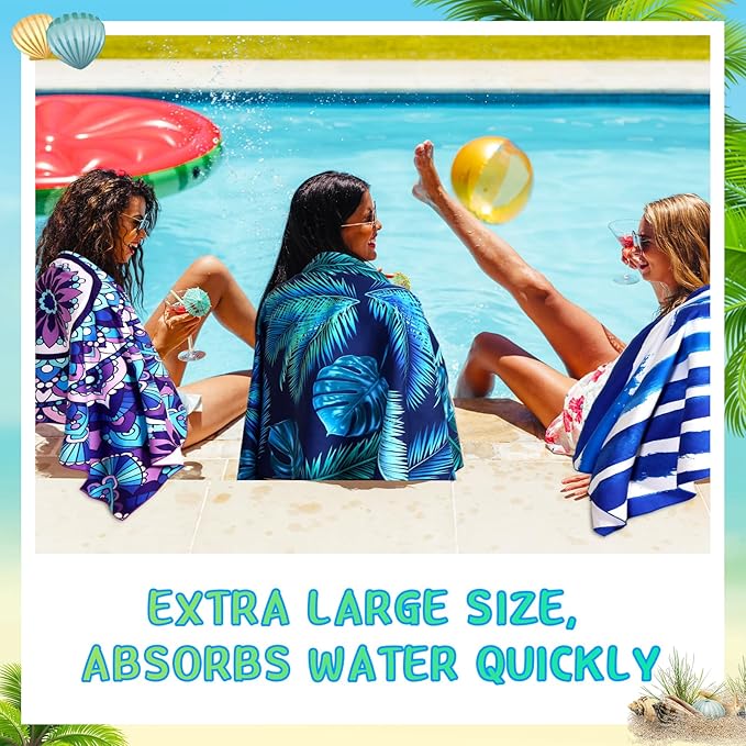 Buryeah 8 Pack Oversized Microfiber Beach Towels Bulk 71 x 35 Inch Pool Towels Absorbent Quick Dry Sand Free for Adults Kids Travel Swimming Camping Yoga Gym Beach Vacation Gift, Blue Ocean Style