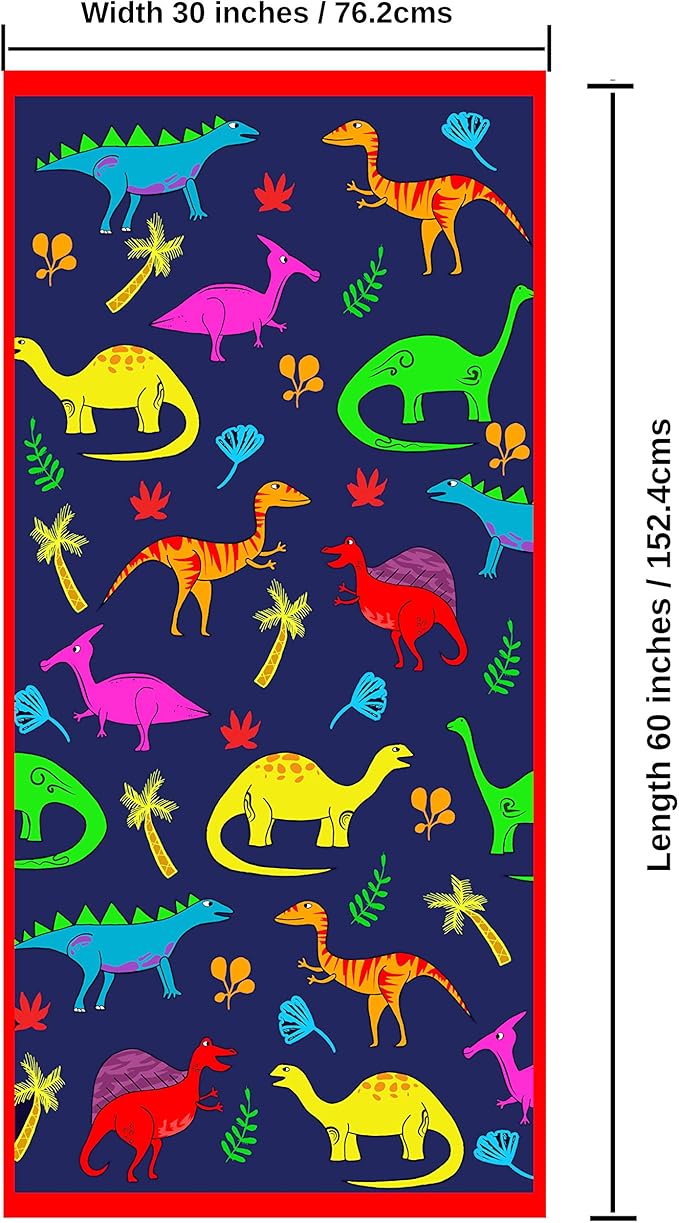 Microfiber Beach Towel for Kids - Thin and Large (30"x60") - Dinosaur - Absorbent, quick dry, sand free, lightweight, blanket - toddler, girls, boys - For Sports, Pool, Picnic, Camping, Travel, Swim