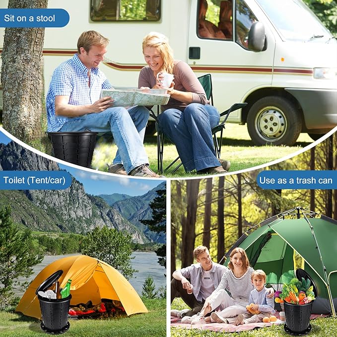 Retractable Portable Toilet, Adjustable Height Foldiing Toilet with Lid, Portable Travel Toilet for Adults Kids, for Car/Camping/Hiking/Fishing/Long Trips/Beach, Essential for Outdoor Travel