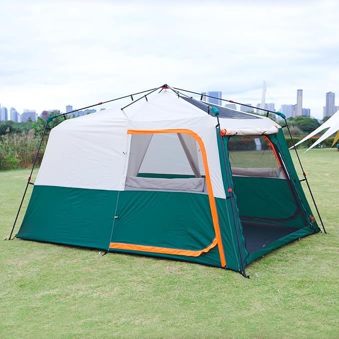 KTT Extra Large Tent 6-10-12-14 Person(B),Family Cabin Tents,2 Rooms,3 Doors and 3 Windows with Mesh,Straight Wall,Waterproof,Double Layer,Big Tent for Outdoor,Picnic,Camping,Family Gathering