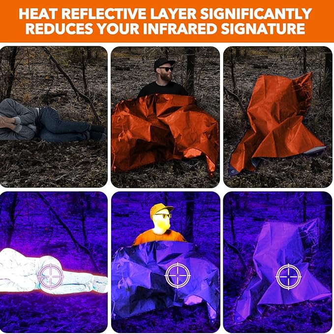 Thermal Tarp Survival Shelter Insulated Blanket Reflective 4×7 Ft, All-Weather Space Blankets Emergency Foil Mylar Thermal Blanket for Outdoor Car, Camping, Hiking and Shelter - Orange