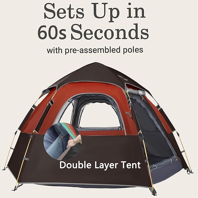 Camping Tent with Instant Setup, 2/3 Person Weatherproof Tent Easy Quick Set Up in 60 Seconds with Rainfly Backpack Tent for Family Camping & Hiking, Upgraded Ventilation,Center Height 66-inch