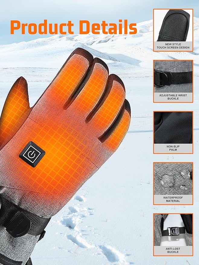 Heated Gloves,Electric Heated Gloves for Men Women,5000mAh Rechargeable Battery 3 Temperature Setting Levels,Touchscreen Hand Warmer for Skiing Hiking Cycling Hunting Fishing Motorcycl