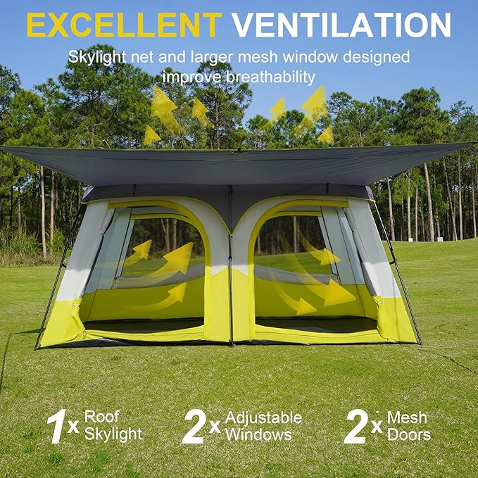 Vidalido Tents,6-8 Person Camping Tent with Extended Vestibule,2 Room Weather Resistant Family Tents,Easy Install Waterproof Outdoor Tent for Backpacking and Camping Hiking