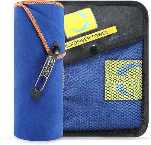Microfiber Camping Towel - Ultra Soft Compact Fast Drying for Fitness,Hiking,Yoga, Travel,Sports,Camping,Gym,Beach, Swimming, Backpacking (Blue, Large)