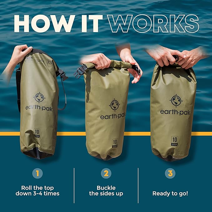 Earth Pak Waterproof Dry Bag - Roll Top Waterproof Backpack Sack Keeps Gear Dry for Kayaking & Fishing with Phone Case (Orange 10L & Black 10L)