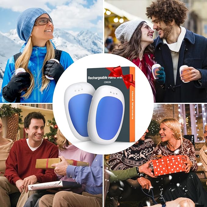 Hand Warmers Rechargeable 2 Pack, Electric Hand Warmer Reusable 4000mAh USB Portable Pocket Warmer, 10 Hrs Lasting Hand Heater for Camping Hiking Hunting Golf Ideal Warm Gift for Women Men
