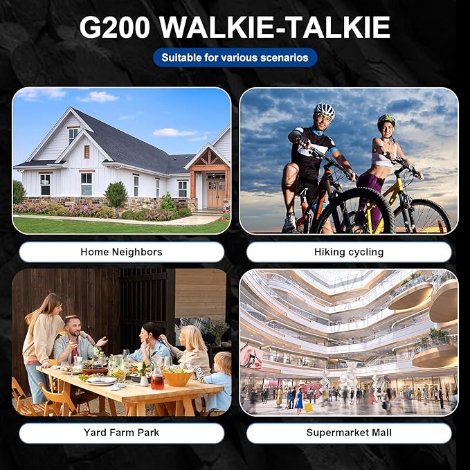 G200 Walkie Talkies for Adults, Long Range Two Way Radios Family Radio Service (FRS) Rechargeable 22 CH NOAA VOX Scan Flashlight 4 Pack Hand held radios