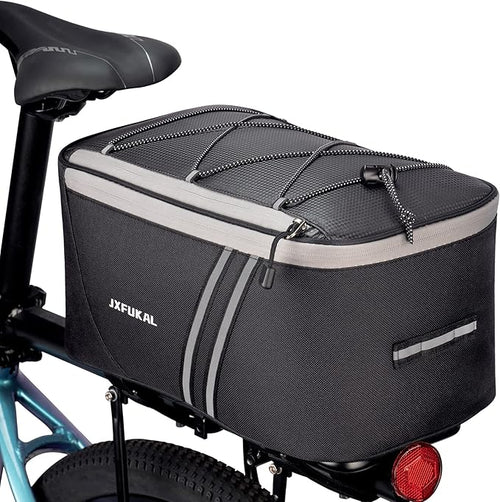 JXFUKAL Rear Bike Rack Bag with Rain Cover, 7L/9L/10L/12L Waterproof Bicycle Ebike Saddle Bag Cycling Pannier Trunk Carrier with Reflector & Adjustable Cord for Commuter Travel Outdoor