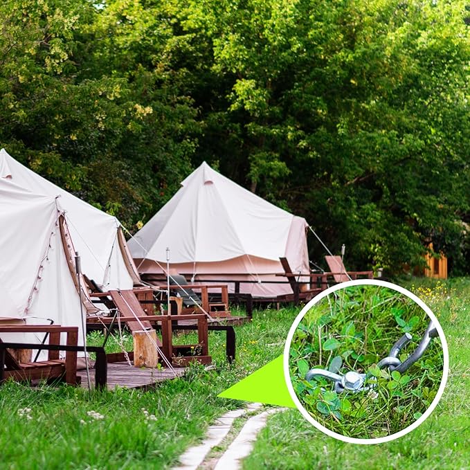 12pcs 3/8 x 12 inch Heavy Duty Camping Ground Anchors, Non-Rust Tent Stakes Screw in Kit for Securing Animals, Trampoline, Carports, Canopies, Sheds, Swing Sets, Ground Anchors for High Winds