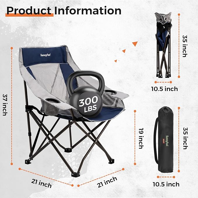 SUNNYFEEL 2 Pack Lightweight Oversized Camping Chairs for Adults Portable Folding Chair with Side Pockets & Cup Holde for Beach,Fishing,Trip,Picnic,Lawn,Concert Outdoor, Carry Bag Included
