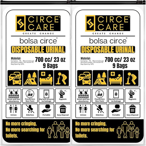 Bolsa Circe Disposable Urine Bags 9/18pcs Resealable, Portable Travel Disposable Urinal bags for men women kids- Camping Pee Bags,Emergency Toilet and Vomit Bag for Car Sickness Traffic Jam and Travel