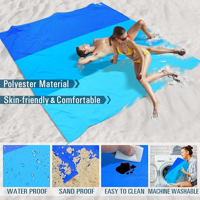 Beach Blanket Sandproof Waterproof 10'×9' 1-8 Adults Oversized,Compact Lightweight Durable Beach Mat for Travel Camping Hiking Picnic Blanket