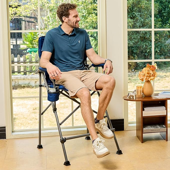 EVER ADVANCED Tall Directors Chair with Cup Holder 31", Bar Height Folding Chair for Camping, Sports with Carry Bag, Mesh Pockets and Footrest, Heavy Duty 300 lbs, Blue