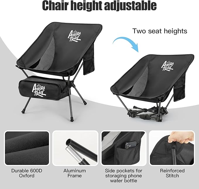 Ultralight Backpacking Chair,Compact Folding Camping Chair,Supports 300lbs,Portable Travel & Hiking Chair,Lightweight Design,Perfect for Hiking Gear, Picnics and Traveling