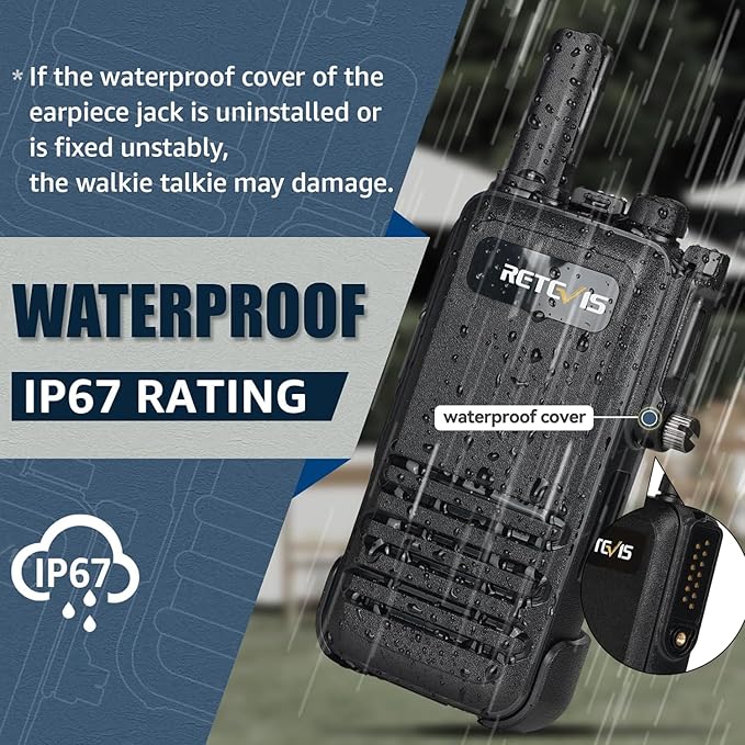 Retevis RB47 Waterproof Walkie Talkies, Portable FRS Two-Way Radios, Mini, VOX, Emergency Alarm, 2 Way Radio Long Range for Outdoors Camping (3 Pack)
