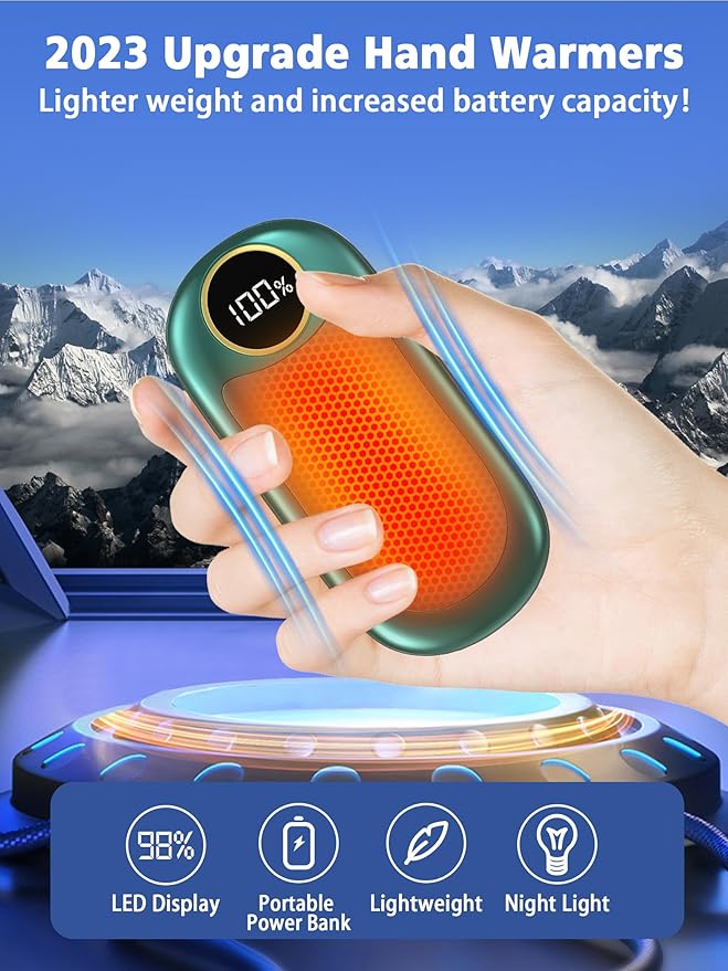 Hand Warmers Rechargeable, 14000mAh Electric Hand Warmer Max 18Hrs Warmth, Dual-Sided Hand Warmers Reusable Heat Up to 131℉, Portable Gloves Handwarmers for Raynauds, Hunting, Golf, Football, Camping