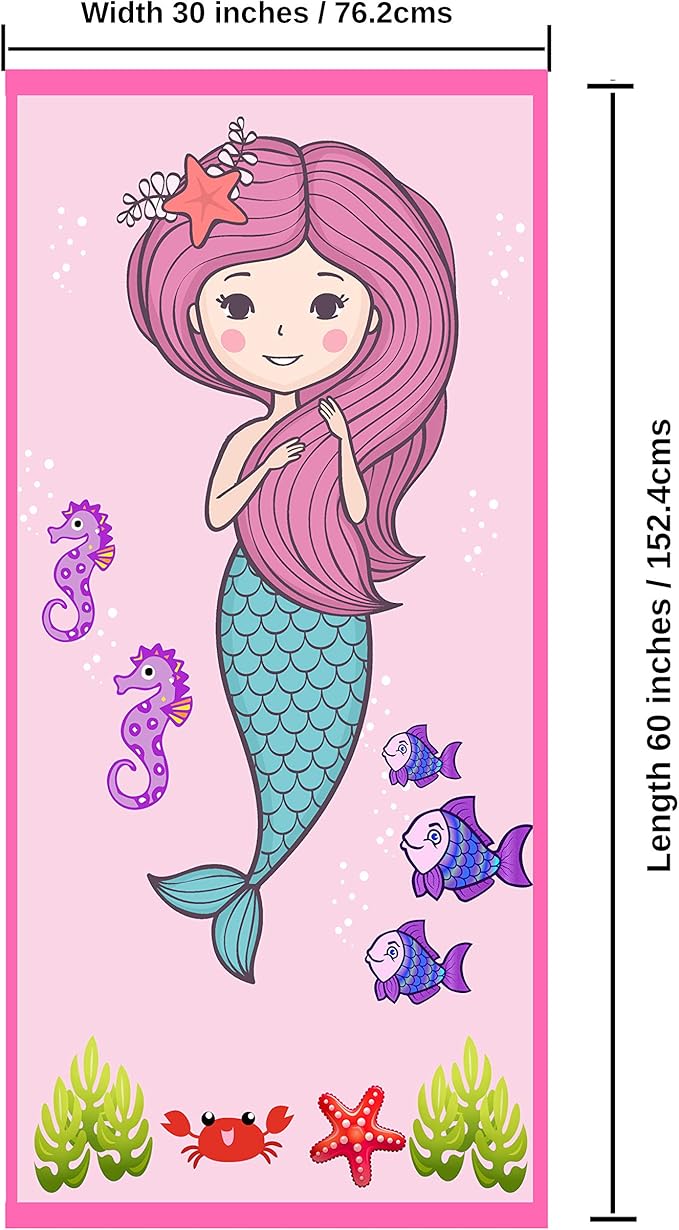 Microfiber Beach Towel for Kids - Thin and Large (30"x60") - Mermaid - Absorbent, quick dry, sand free, lightweight towels blanket - toddler, girls - For Sports, Pool, Picnic, Camping, Travel, Swim