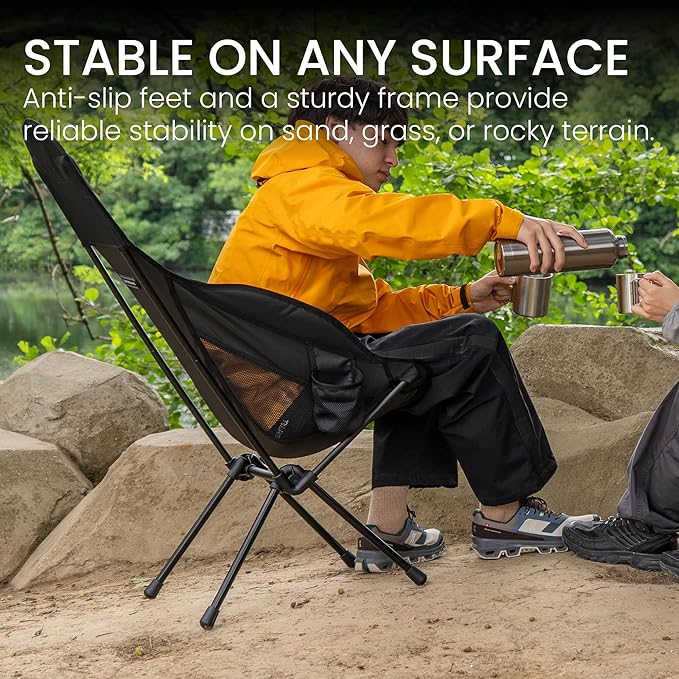 TSE HC100 Camping Chair, 3.36lbs Lightweight Folding Chair with Cup Holder, Portable and Easy to Carry for Camping, Beach, Hiking, Urbain, Festival or Garden (Black)