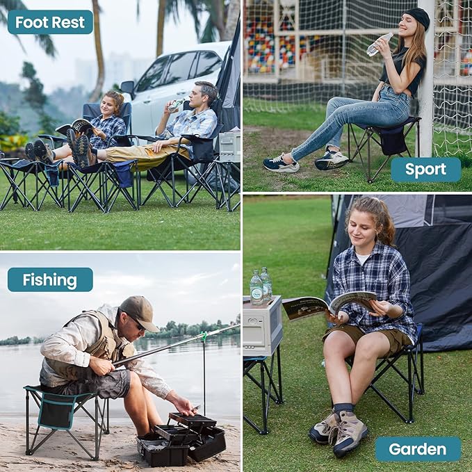 FUNDANGO Folding Camping Stool, 18.1 Inch Oversized Foot Rest 400 Lbs Heavy Duty Portable Padded Stools Seat Anti-Slip Foots & Carry Strap for Fishing Outdoor Lawn Travel (Grey)