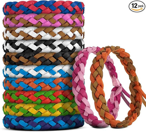 12 Pack Mosquito Repellent Bracelets, DEET-Free, Individually Wrapped PU Leather Insect & Bug Repellent Wrist Bands for Kids & Adults