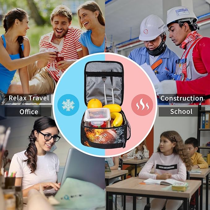 American Football Lunch Bag For Boys Girls, Reusable Fire Water Sport Lunch Box Insulated Portable Lunch Tote For Kids School Men Women Adults Work Travel