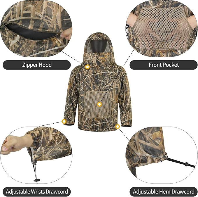 Mosquito Net Suit Camo Hunting Mesh Suit Bug Net Clothing with Hood Outdoor Protection No-See-Ums Garden Camping