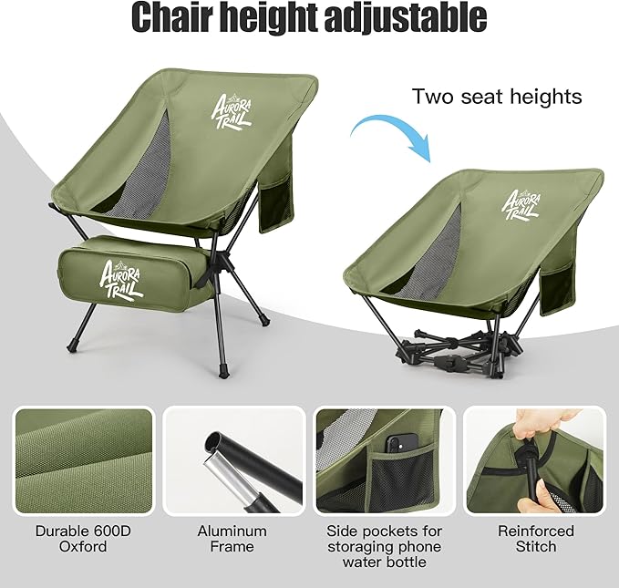 Ultralight Backpacking Chair,Compact Folding Camping Chair,Supports 300lbs,Portable Travel & Hiking Chair,Lightweight Design,Perfect for Hiking Gear, Picnics and Traveling