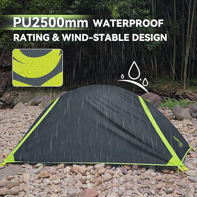 1 Person Backpacking Tent for Camping – Waterproof Windproof Camping Tents, Lightweight Single Pole Tent for Motorcycle, Hiking, Bicycle, Outdoor