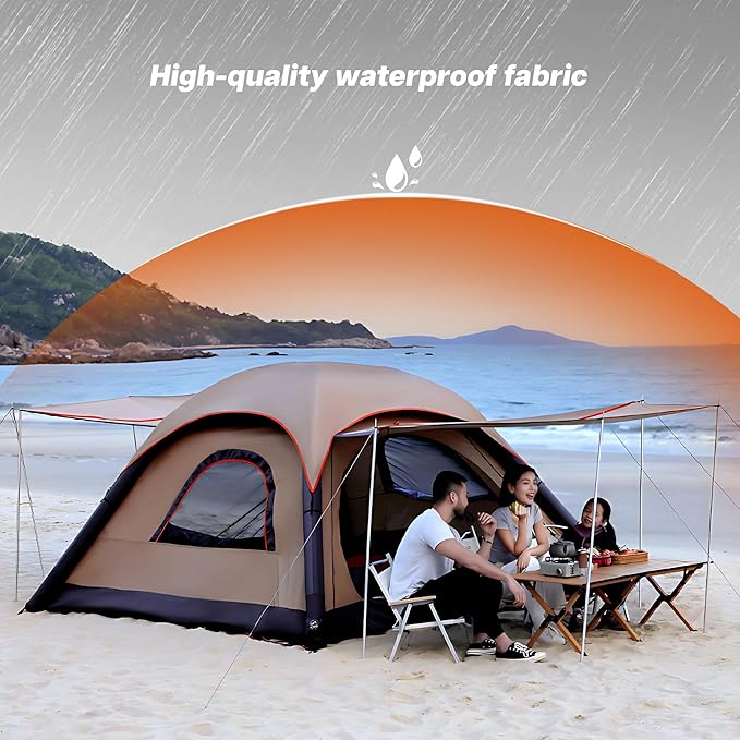 Automatic Inflatable Tent for Camping 4 Person, Pop Up Tents for Camping with 2-3 Min Set Up, Windproof Waterproof Tents with Mosquito Screen Window, Portable Tent for Traveling