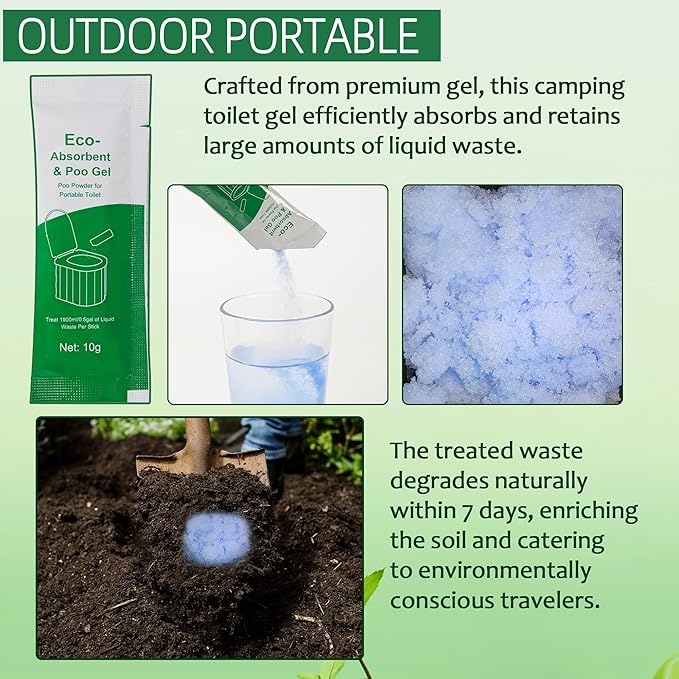 (30pcs Poo Gel+20pcs Toilet Bag Portable Toilet Absorbent Gel Poo Urine Powder for Outdoor Hiking Camping Poo Gel for Portable Toilet Camping Toilet Gel Poo Powder for Outdoor Use