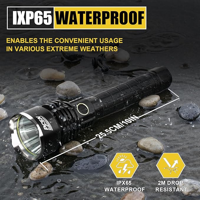 Brightest Rechargeable Flashlights High Lumens - PFSN 6000LM Super Bright Tactical Flashlight IPX65 Waterproof, 400M Long Throw, 20Hrs Lasting, Best Powerful LED Flash Light for Camping Hiking Hunting