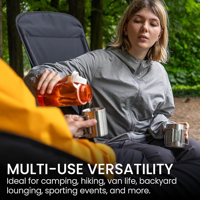 TSE HC100 Camping Chair, 3.36lbs Lightweight Folding Chair with Cup Holder, Portable and Easy to Carry for Camping, Beach, Hiking, Urbain, Festival or Garden (Silver)