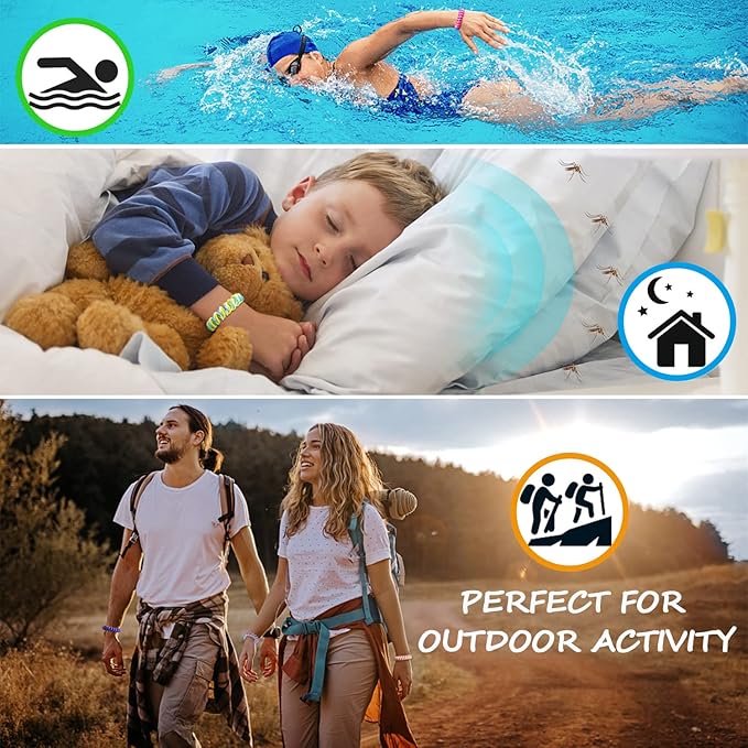 Mosquito Repellent Bracelets 12 Pack, Individually Wrapped Mosquito Repellent Bands, DEET Free Bug Insect Mosquito Wristbands Safe for Adults and Kids