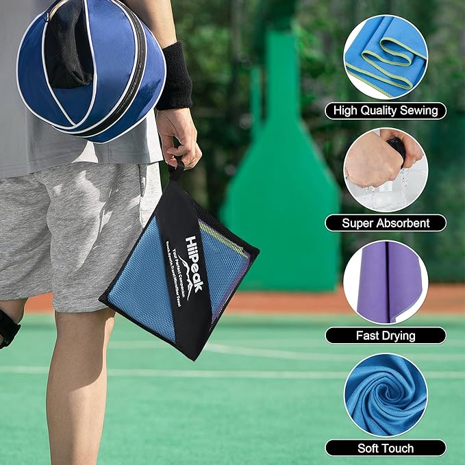 HiiPeak Quick Dry Towel - 2 Pack Microfiber Towels - Travel Towel Super Absorbent & Lightweight for Camping, Beach, Sports, Gym, Backpacking, Hiking and Yoga (LightBlue & Violet, 32 * 16" 2pcs