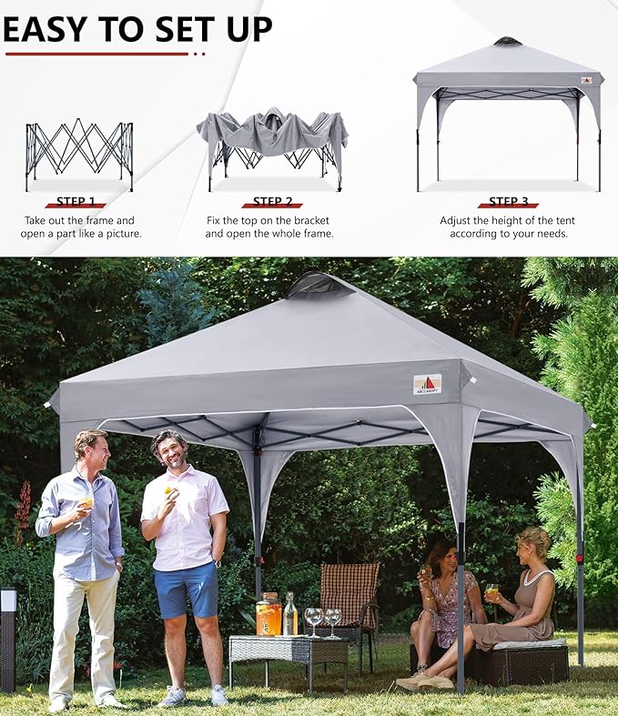 ABCCANOPY Outdoor Pop up Canopy Tent, 8x8 Instant Portable Canopy for Camping, Beach, Backyard, Gray