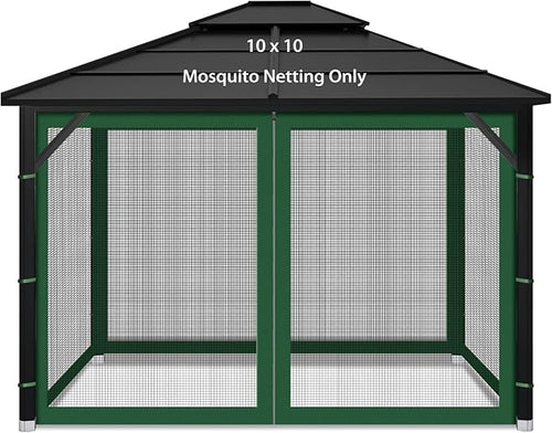 Gazebo Replacement Mosquito Netting Outdoor Universal Gazebo Canopy 4-Panels Screen Sidewalls with Zipper for Patio Garden (Green, 10x10)