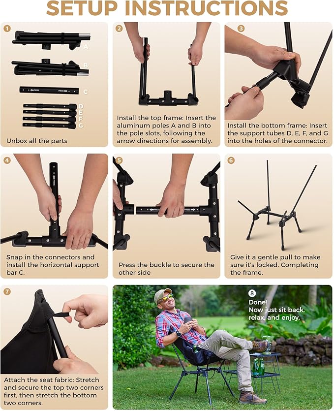 KingCamp Portable Backpacking Chair, 4-Position Adjustable Height Folding Compact Lightweight Camping Chairs with Cup Holders & Carry Bag for Outdoor Camp Hiking Lawn Fishing