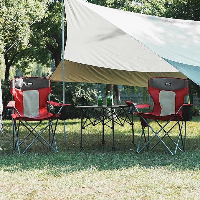 Camping Folding Chair Outdoor Lawn Portable Lightweight Camp Folding Chairs for Adult Outside with Cup Holder, Cooler Pouch & Side Pocket for Camping, Beach, Fishing, Sports or Tailgating Events