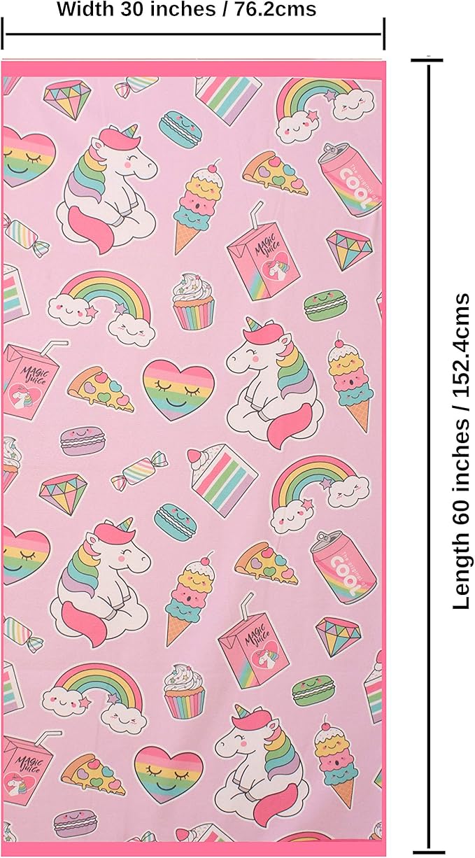 Microfiber Beach Towel for Kids - Thin and Large (30"x60") - Unicorn - Absorbent, quick dry, sand free, lightweight, blanket - toddler, girls, boys - For Sports, Pool, Picnic, Camping, Travel, Swim