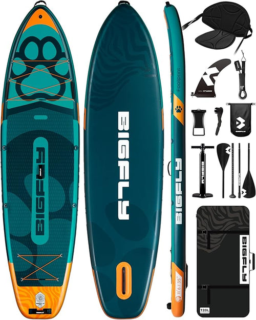 11'6×35" Super Wide Inflatable Stand Up Paddle Board, Ultra Stable Wide SUP for 2+1 People/Family/Big Size, 100L Backpack, All-Round Sup Board, US Big Fin