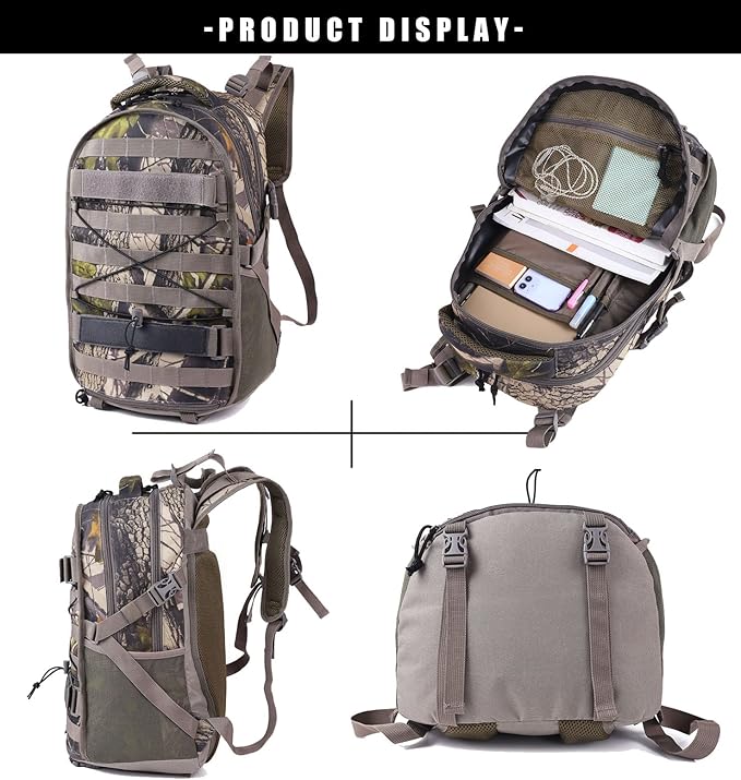 Hunting Backpack with Waterproof Rain Cover Camo Backpack with Bow and Rifle Holder for Camping,Hiking