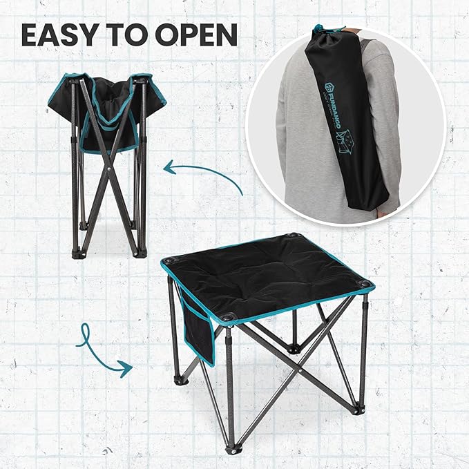 FUNDANGO Folding Camping Stool, 18.1 Inch Oversized Foot Stools 400 Lbs Heavy Duty Portable Padded Seat Anti-Slip Foots & Carry Bag for Fishing Outdoor Lawn Travel (Black)