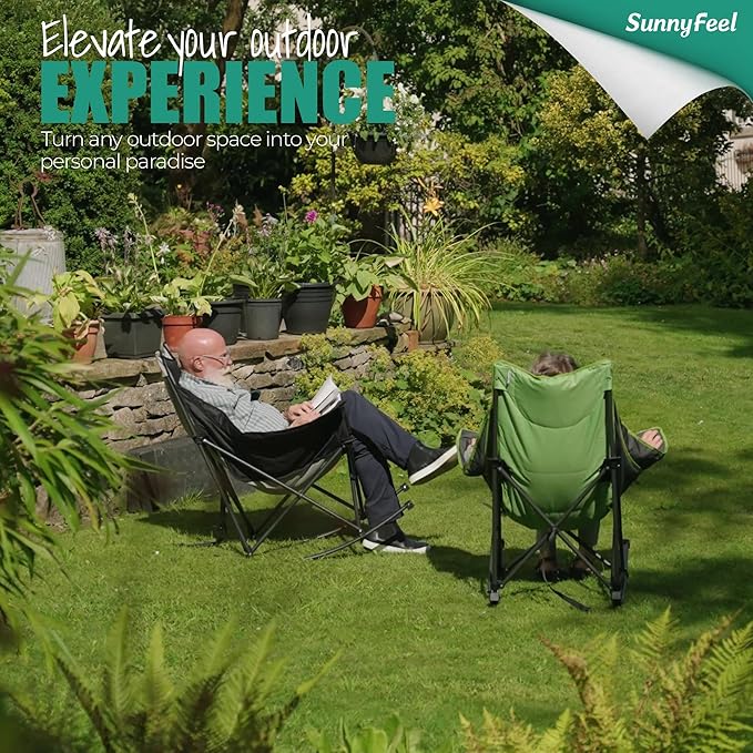 SUNNYFEEL Rocking Camping Chair 2 Pack, Outdoor Oversized Folding Lawn Chair with Pocket, Heavy Duty for Outdoor/Picnic/Lounge/Patio, Portable Camp Rocker Chairs with Carry Bag