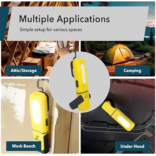 LED Rechargeable Work Light 300 Lumen Flash Light, 6ft Cable, Hanging Hook, Magnetic Base, Kickstand, 3 Settings, High/Low/Flashlight, Emergency Kits, Camping Light, Utility, Plumbing Light