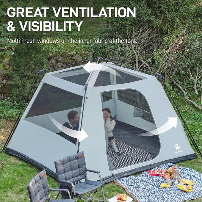 EVER ADVANCED Blackout Design 6 Person Camping Tent, Instant Cabin Tent for Family with Vestibule and Large Mesh Windows, 60s Easy Setup, Double Layer, Water-Resistant