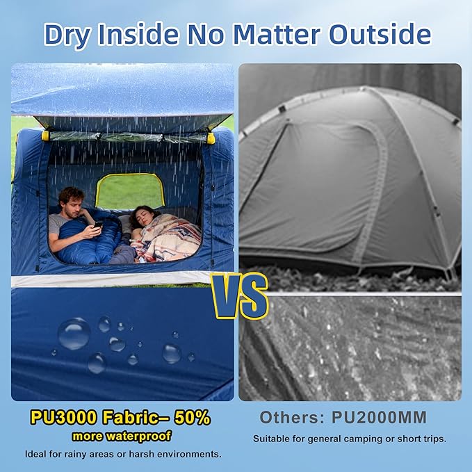 2-4 Person Inflatable Camping Tent | 60 Second Setup | 4 Season Waterproof (PU3000 Oxford) | All Weather Tent for Romantic Dates, Fall/Winter Camping, Hunting & Fishing