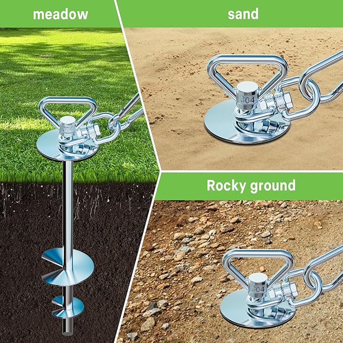Dog Tie Out Stake-Heavy Duty 304 Stainless Steel Dog Anchor, 360° Swivel Yard Stake for Dogs,Use Any for to 200 LBS Dogs- Dog Stakes for Outside Camping, Suitable for Any Dog Leash and Cable