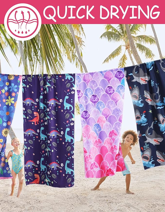 Microfiber Quick Dry Beach Towel for Kids– Lightweight Sand Free Large Towel Accessories Travel Must Have Swim Pool Yoga Camping Gear Summer Cruise Ship Compact Sandproof Gift Colorful Bubbles