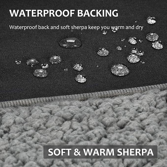 Tirrinia Outdoors Waterproof Throw Blanket, Sherpa Fleece Stadium Windproof Mat for Camping, Picnic, Traveling, Boat, Football - Machine Washable, Black